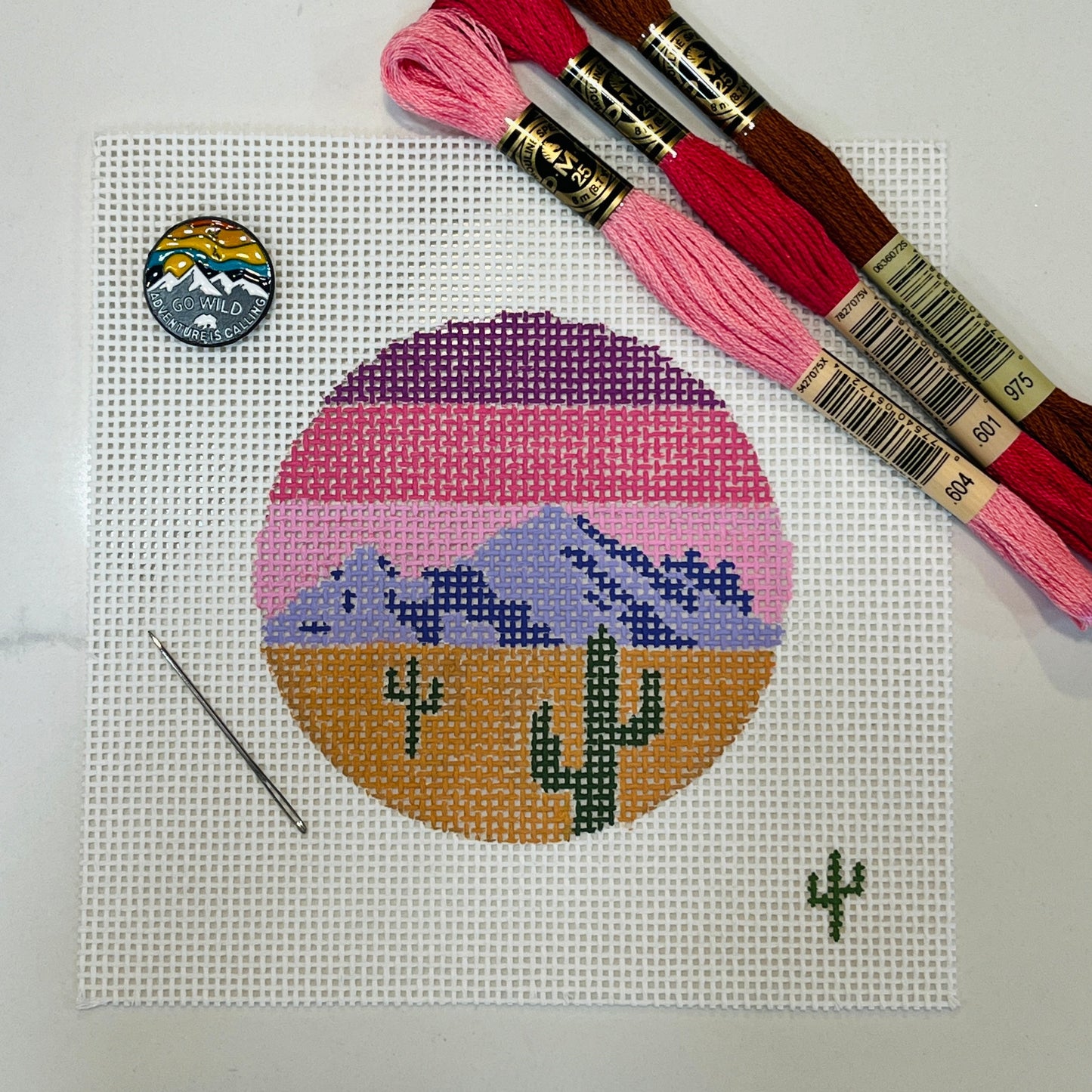 Camelback Mountain Sunset Needlepoint Canvas Round