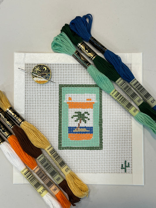 Palm Tree Beach Pill Bottle Needlepoint Canvas