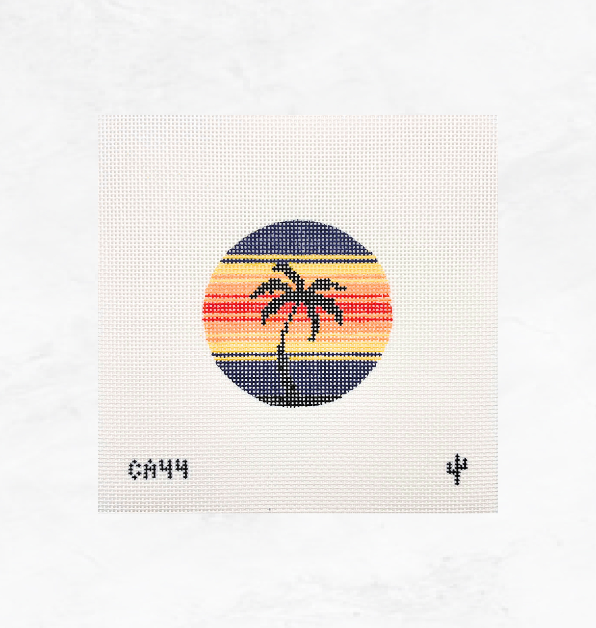 Retro Beach Sunset Needlepoint Round